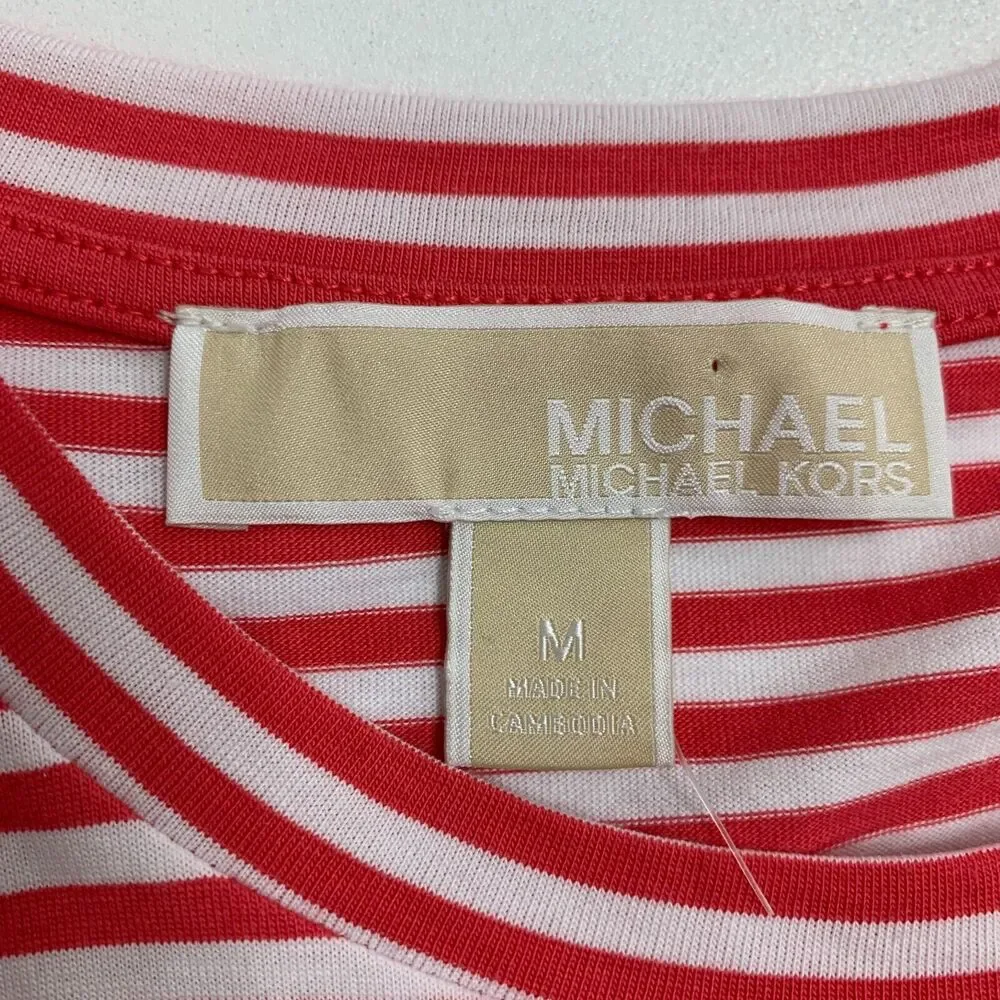 Michael Kors Tank Top Womens M Medium Watermelon Striped Sleeveless Crew Neck